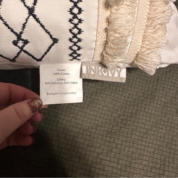 INK + IVY Boho Bea Embroidered Cotton Oblong 12X20 Pillow with Tassels - Picture 4 of 4